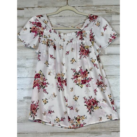 No Boundaries Juniors Smocked Front Square Neck Woven Top Sz M(7-9) Cottage Boho - Picture 2 of 7